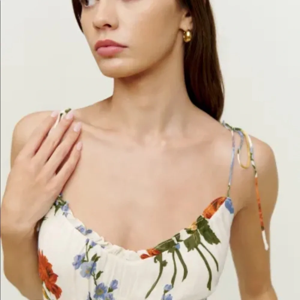 Reformation Floral Mini Dress - Cream, Orange, Green, Blue - Picture 4 of 12